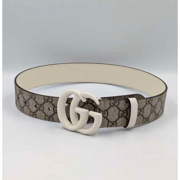 Gucci GG Supreme Monogram Plutone Calfskin Enamel Belt Ebony White 70cm 400593 main image 8